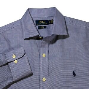 Polo Ralph Lauren Dress Shirt Mens 15.5 34/35 Blue Excellent Slim Fit Check
